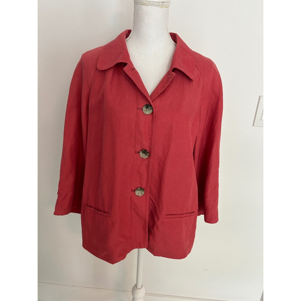 J. Jill Silk Linen Blend Jacket Watermelon Pink Button Up Blazer Womens‎ Large